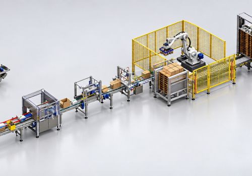 Hệ thống đóng gói và đóng thùng carton và xếp pallet tự động cho sản phẩm