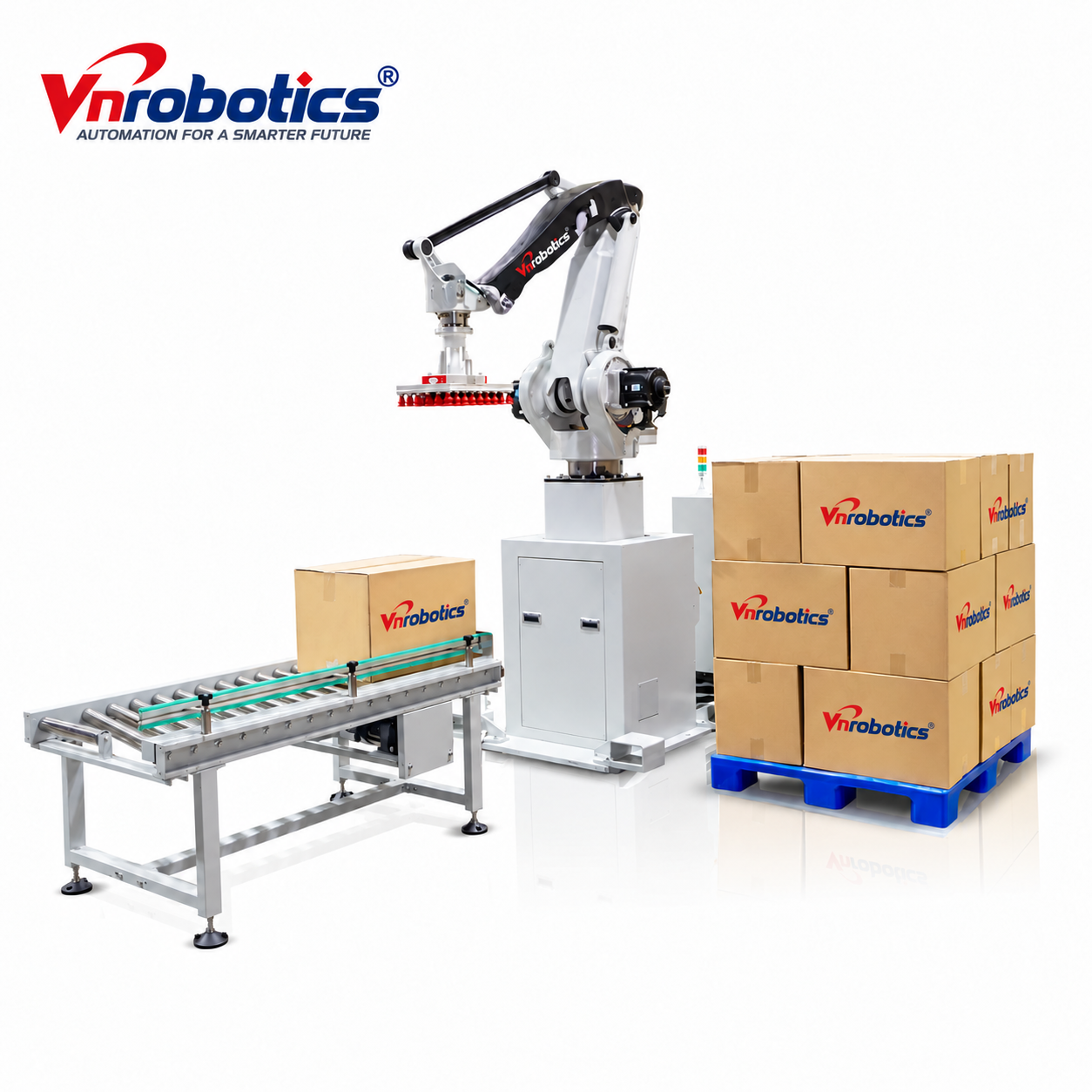 Hệ thống robot xếp pallet VnRobotics xử lý thùng carton